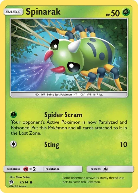 Spinarak #9/214 Pokémon card from SM - Lost Thunder