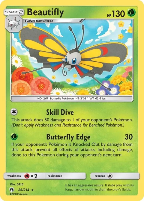 Beautifly #26/214 Reverse Holofoil Pokémon card from SM - Lost Thunder