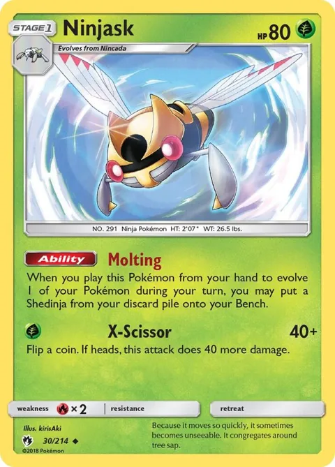 Ninjask #30/214 Reverse Holofoil Pokémon card from SM - Lost Thunder