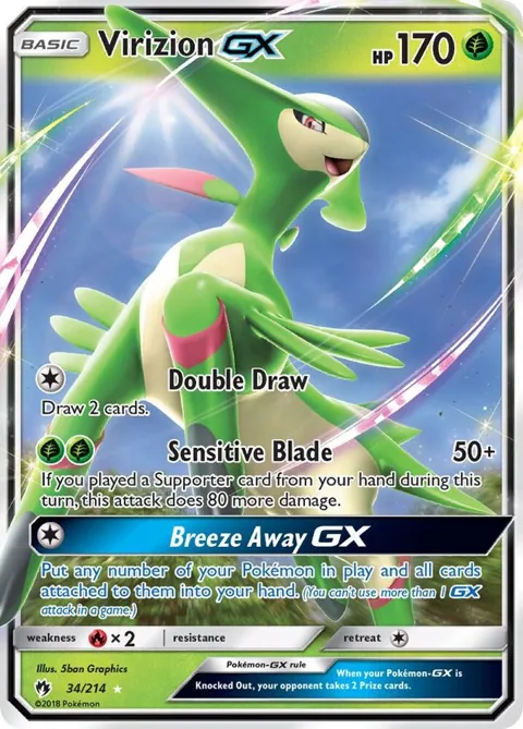 Virizion GX #34/214 Holofoil Pokémon card from SM - Lost Thunder