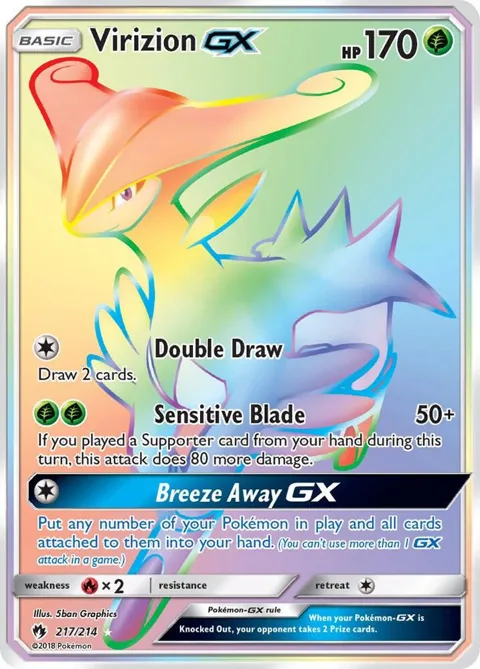 Virizion GX Secret Rare #217/214 Holofoil Pokémon card from SM - Lost Thunder