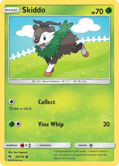 Skiddo #35/214 Reverse Holofoil Pokémon card from SM - Lost Thunder