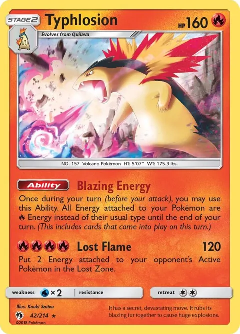 Typhlosion #42/214 Reverse Holofoil Pokémon card from SM - Lost Thunder