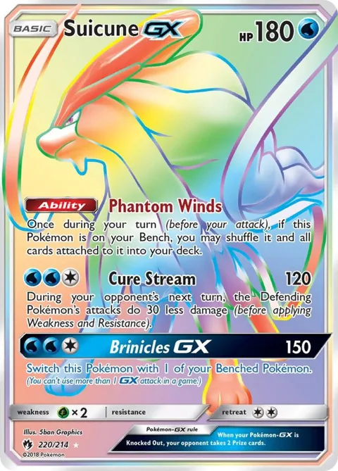 Suicune GX Secret Rare #220/214 Holofoil Pokémon card from SM - Lost Thunder