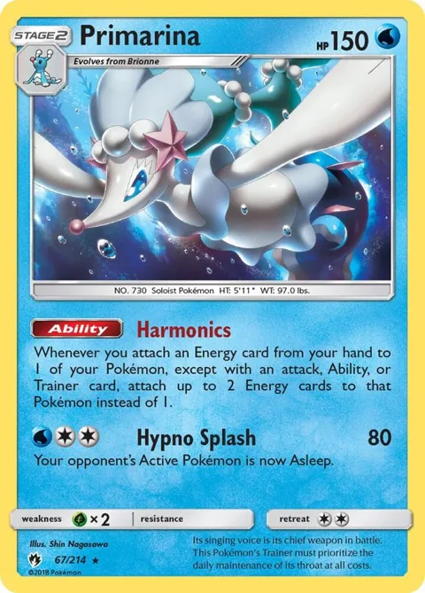Primarina #67/214 Pokémon card from SM - Lost Thunder