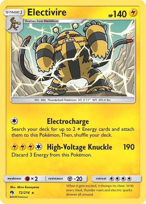 Electivire #72/214 Reverse Holofoil Pokémon card from SM - Lost Thunder
