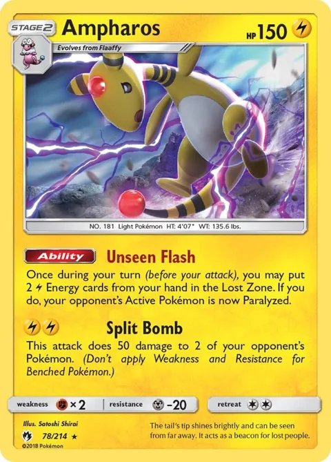 Ampharos #78/214 Holofoil Pokémon card from SM - Lost Thunder
