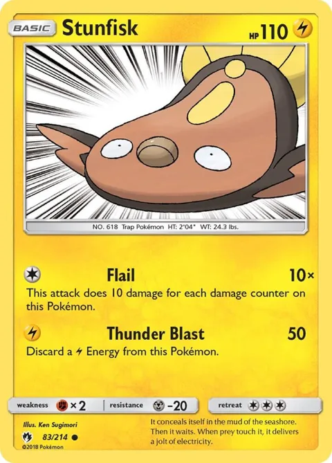 Stunfisk #83/214 Reverse Holofoil Pokémon card from SM - Lost Thunder