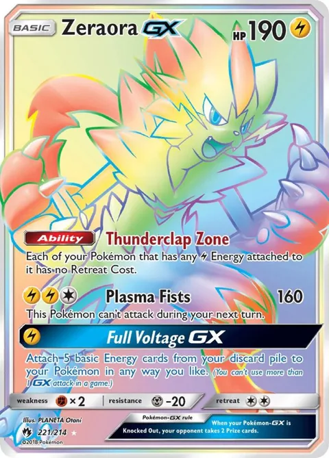 Zeraora GX Secret Rare #221/214 Holofoil Pokémon card from SM - Lost Thunder