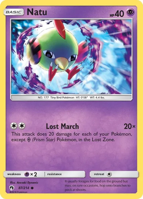 Natu #87/214 Reverse Holofoil Pokémon card from SM - Lost Thunder