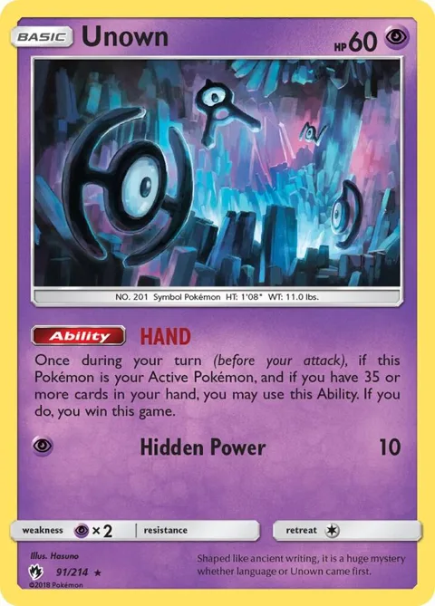 Unown 91 #91/214 Pokémon card from SM - Lost Thunder