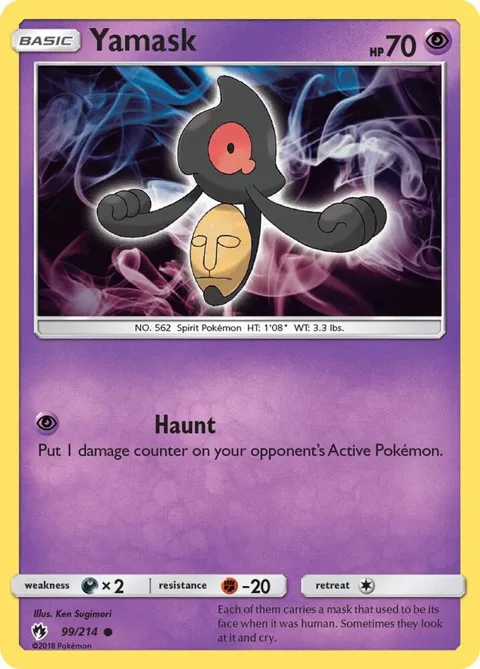 Yamask #99/214 Reverse Holofoil Pokémon card from SM - Lost Thunder