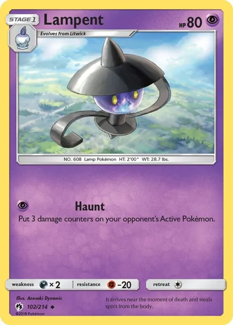 Lampent #102/214 Reverse Holofoil Pokémon card from SM - Lost Thunder