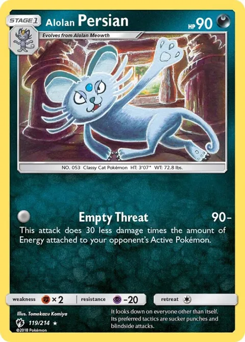 Alolan Persian #119/214 Reverse Holofoil Pokémon card from SM - Lost Thunder