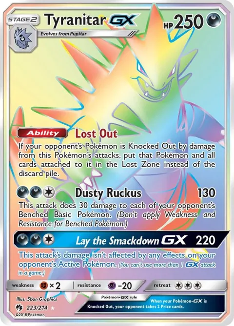 Tyranitar GX Secret Rare #223/214 Holofoil Pokémon card from SM - Lost Thunder