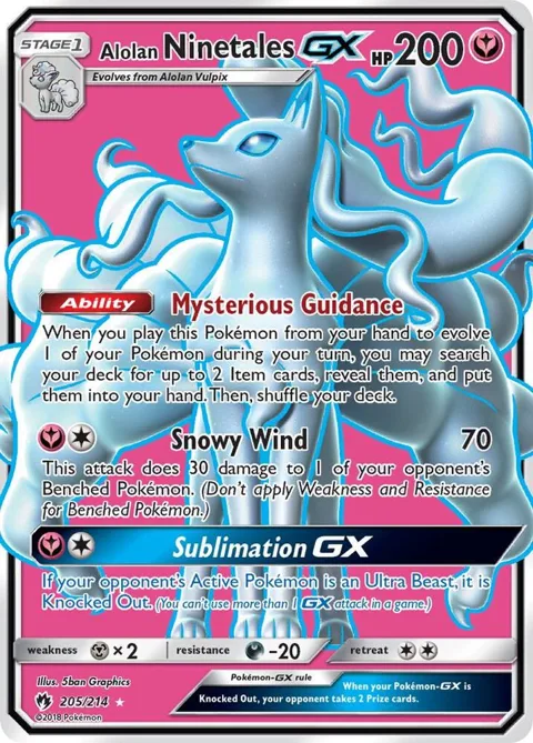 Alolan Ninetales GX Full Art #205/214 Holofoil Pokémon card from SM - Lost Thunder