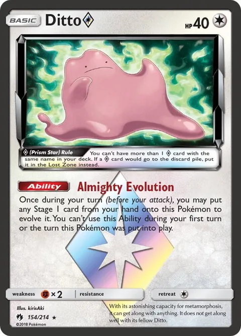 Ditto Prism Star #154/214 Holofoil Pokémon card from SM - Lost Thunder