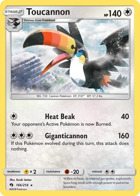 Toucannon #166/214 Reverse Holofoil Pokémon card from SM - Lost Thunder