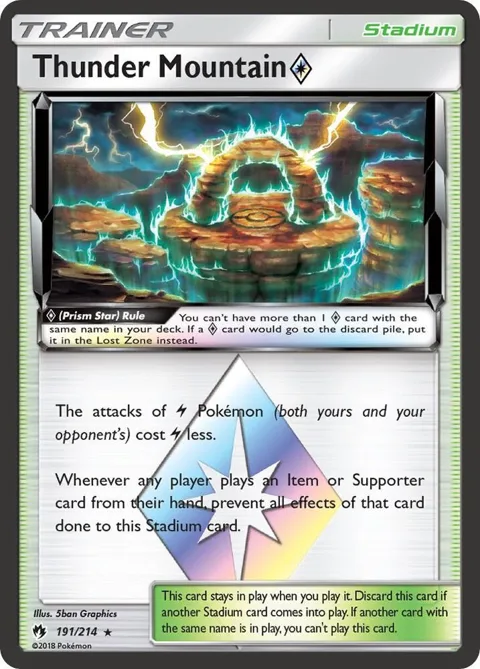 Thunder Mountain Prism Star #191/214 Holofoil Pokémon card from SM - Lost Thunder