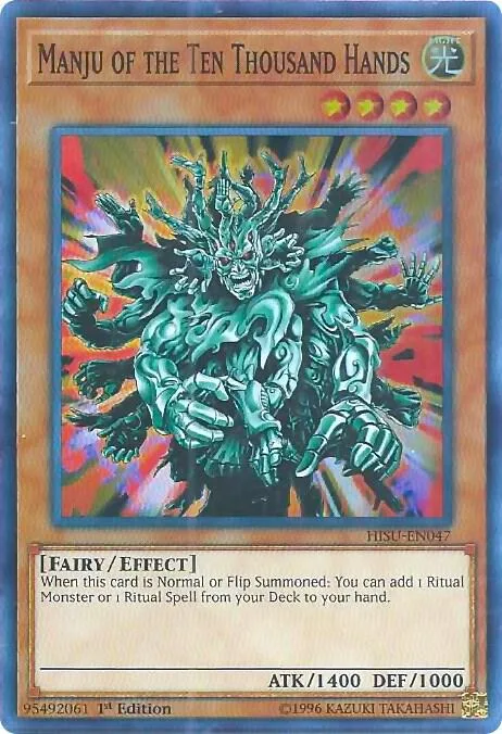 Manju of the Ten Thousand Hands HISU-EN047 Yu-Gi-Oh card from Hidden Summoners