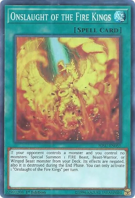 Onslaught of the Fire Kings HISU-EN055 Yu-Gi-Oh card from Hidden Summoners