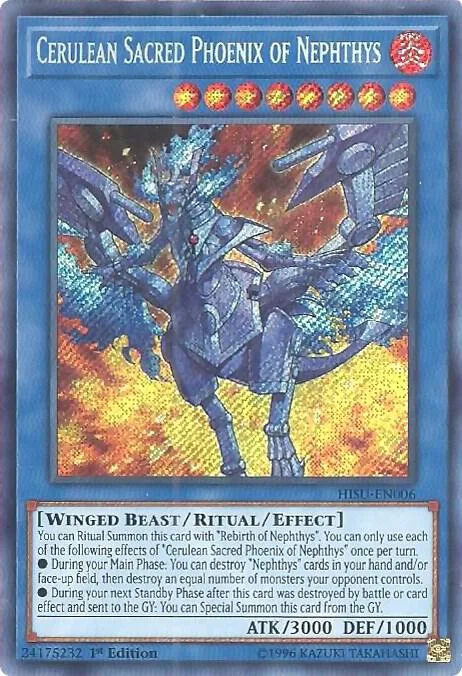 Cerulean Sacred Phoenix of Nephthys HISU-EN006 Yu-Gi-Oh card from Hidden Summoners