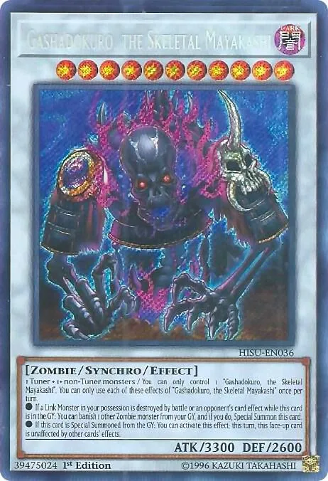 Gashadokuro, the Skeletal Mayakashi HISU-EN036 Yu-Gi-Oh card from Hidden Summoners