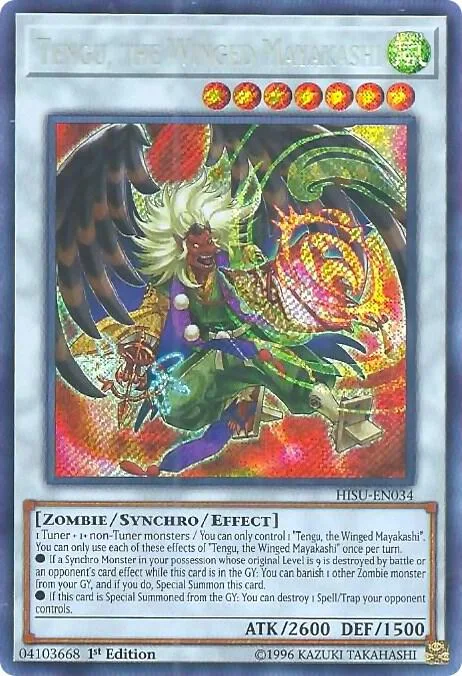 Tengu, the Winged Mayakashi HISU-EN034 Yu-Gi-Oh card from Hidden Summoners