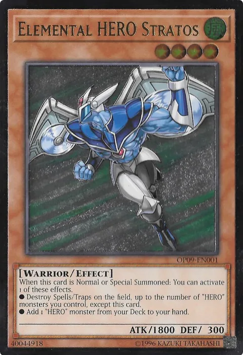 Elemental HERO Stratos Ultimate Rare OP09-EN001 Yu-Gi-Oh card from OTS Tournament Pack 9