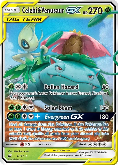 Celebi & Venusaur GX #1/181 Holofoil Pokémon card from SM - Team Up