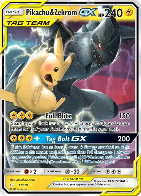 Pikachu & Zekrom GX #33/181 Holofoil Pokémon card from SM - Team Up