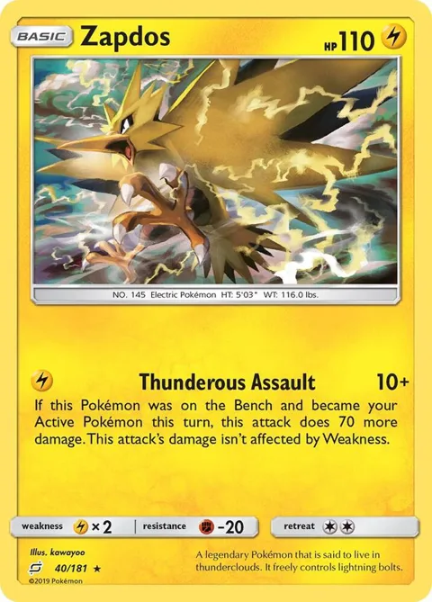Zapdos #40/181 Reverse Holofoil Pokémon card from SM - Team Up