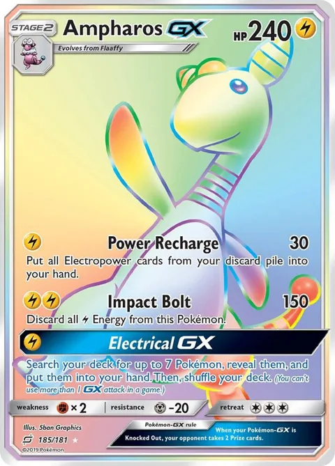 Ampharos GX Secret Rare #185/181 Holofoil Pokémon card from SM - Team Up