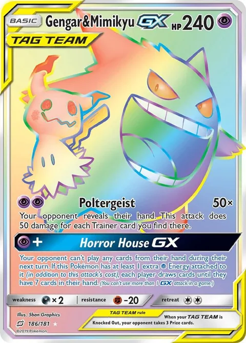 Gengar & Mimikyu GX Secret Rare #186/181 Holofoil Pokémon card from SM - Team Up