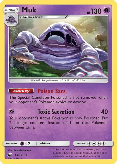 Muk #63/181 Reverse Holofoil Pokémon card from SM - Team Up