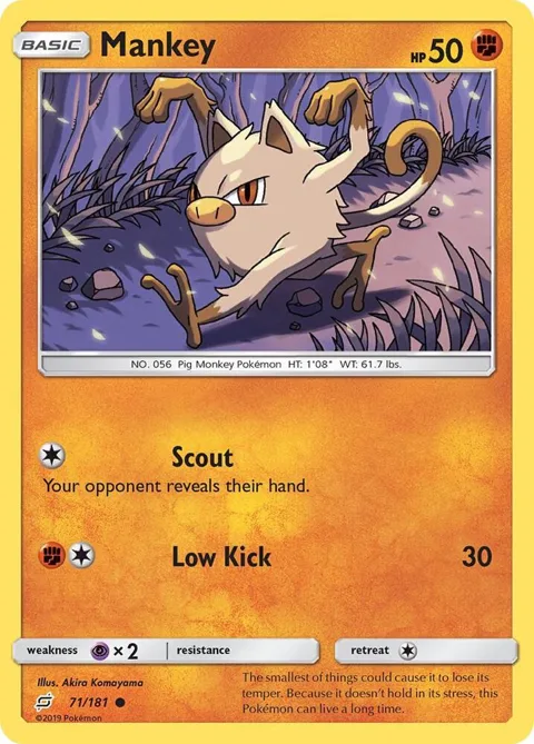Mankey #71/181 Reverse Holofoil Pokémon card from SM - Team Up