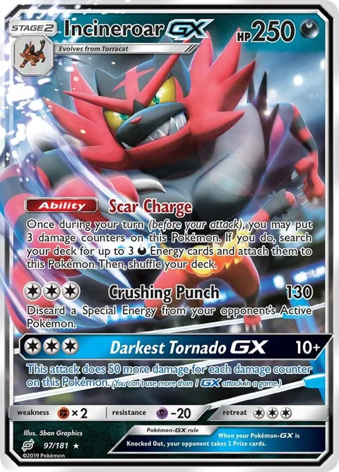 Incineroar GX #97/181 Holofoil Pokémon card from SM - Team Up