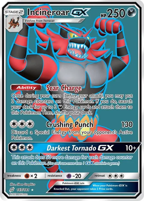 Incineroar GX Full Art #167/181 Holofoil Pokémon card from SM - Team Up