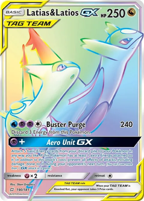 Latias & Latios GX Secret Rare #190/181 Holofoil Pokémon card from SM - Team Up
