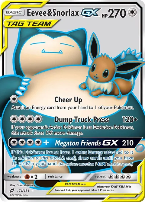 Eevee & Snorlax GX Full Art #171/181 Holofoil Pokémon card from SM - Team Up