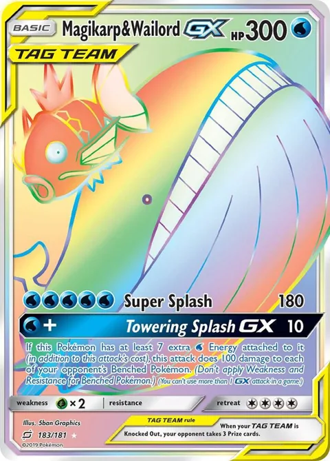 Magikarp & Wailord GX Secret Rare #183/181 Holofoil Pokémon card from SM - Team Up