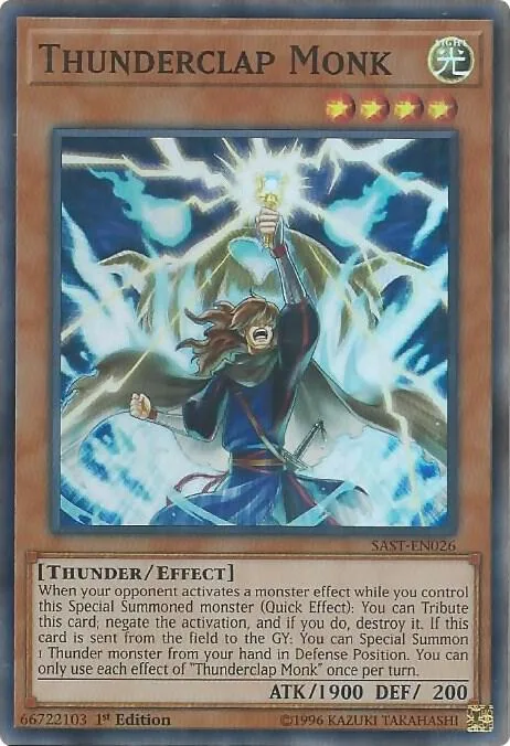 Thunderclap Monk SAST-EN026 Unlimited Yu-Gi-Oh card from Savage Strike