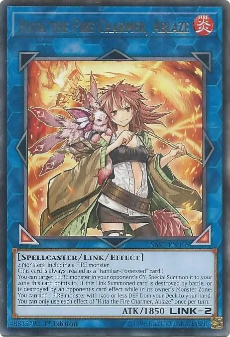 Hiita the Fire Charmer, Ablaze SAST-EN056 Unlimited Yu-Gi-Oh card from Savage Strike