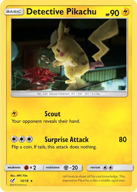 Detective Pikachu #10/18 Holofoil Pokémon card from Detective Pikachu