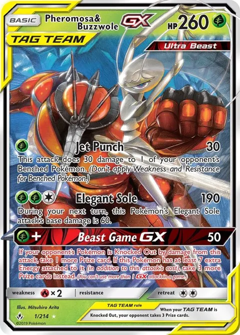 Pheromosa & Buzzwole GX #1/214 Holofoil Pokémon card from SM - Unbroken Bonds