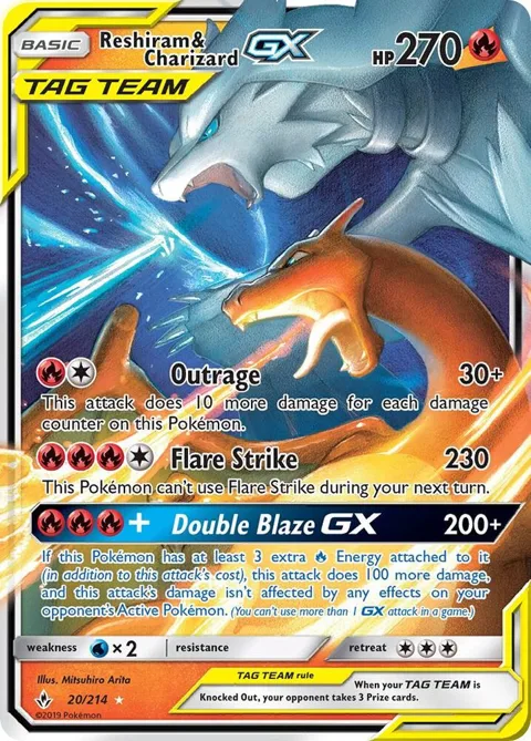 Reshiram & Charizard GX #20/214 Holofoil Pokémon card from SM - Unbroken Bonds
