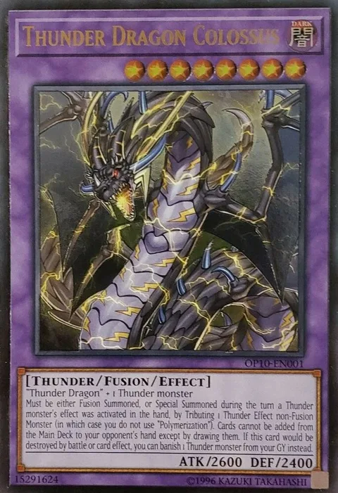 Thunder Dragon Colossus Ultimate Rare OP10-EN001 Yu-Gi-Oh card from OTS Tournament Pack 10