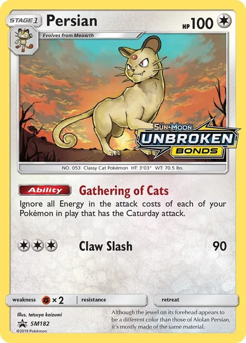Persian - SM182 Prerelease #SM182 Holofoil Pokémon card from SM Promos