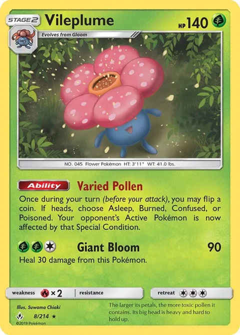 Vileplume #8/214 Reverse Holofoil Pokémon card from SM - Unbroken Bonds