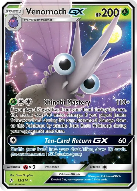 Venomoth GX #12/214 Holofoil Pokémon card from SM - Unbroken Bonds